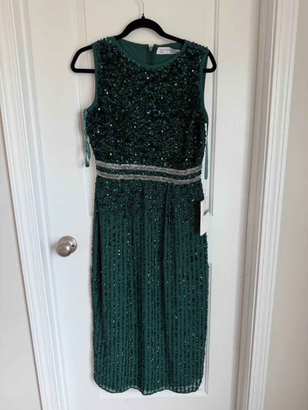 Mac Duggal Emerald Green Embellised Midi Sheath Dress NWT sz 6 - Picture 5 of 8